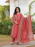 Rangvastra Maroon Cotton Printed Kurta Pant Dupatta Set