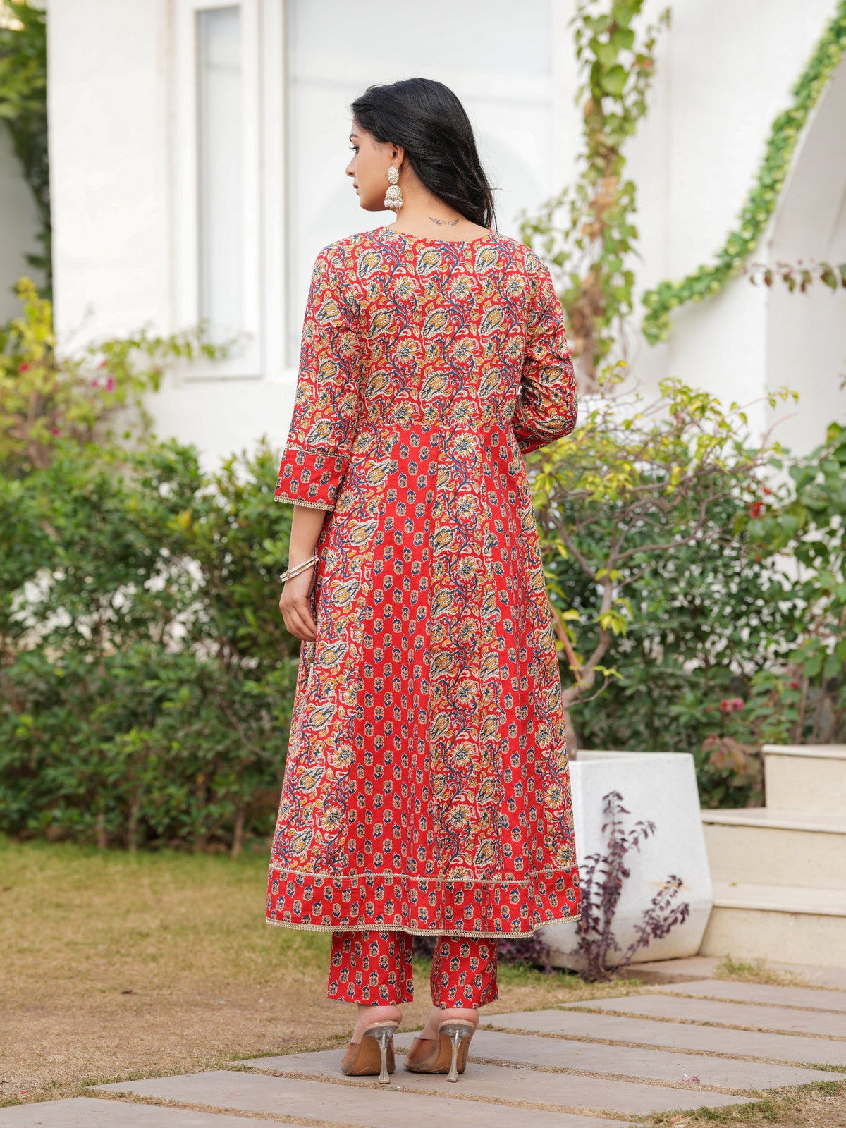Rangvastra Maroon Cotton Printed Kurta Pant Dupatta Set
