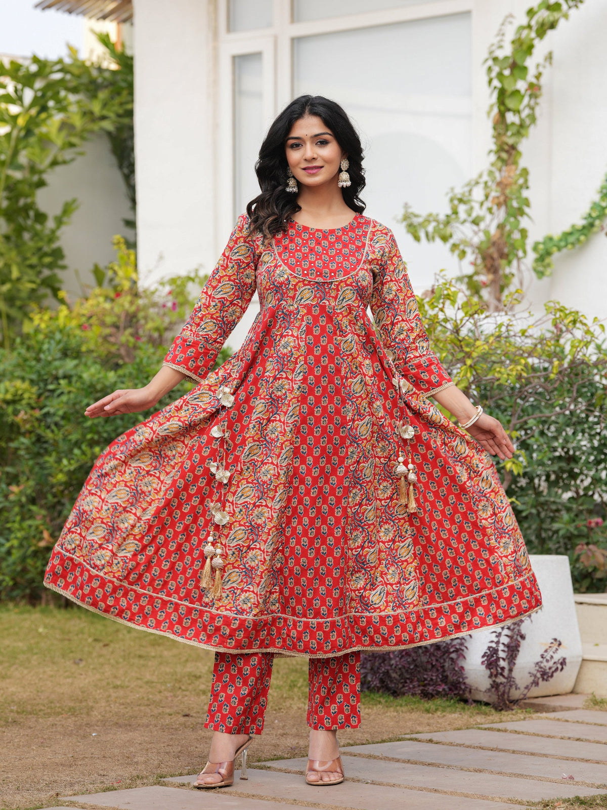 Rangvastra Maroon Cotton Printed Kurta Pant Dupatta Set