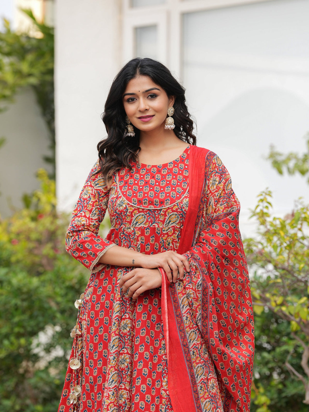 Rangvastra Maroon Cotton Printed Kurta Pant Dupatta Set