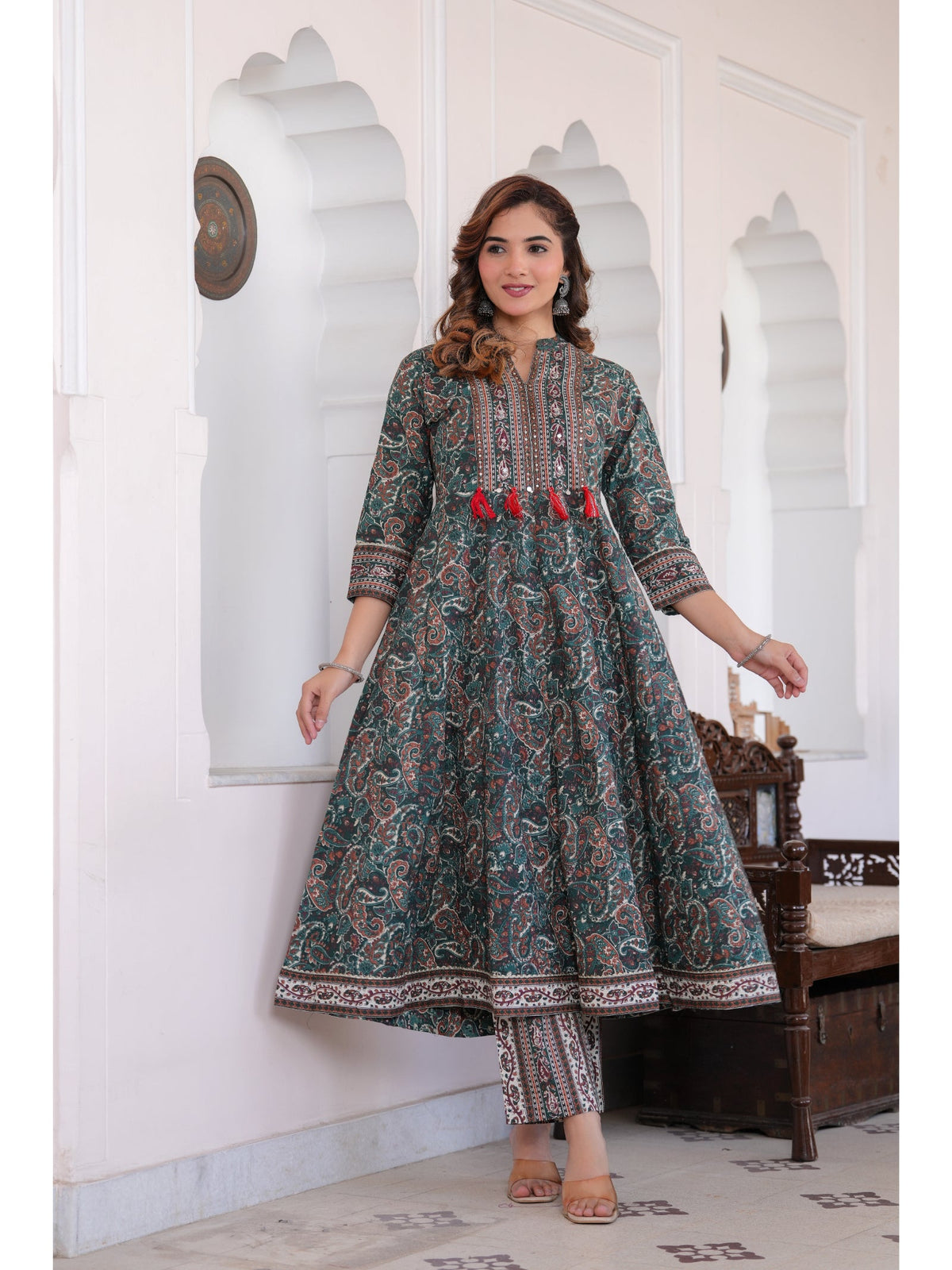 Rangvastra Cotton Green kurta Pant Duptta Set