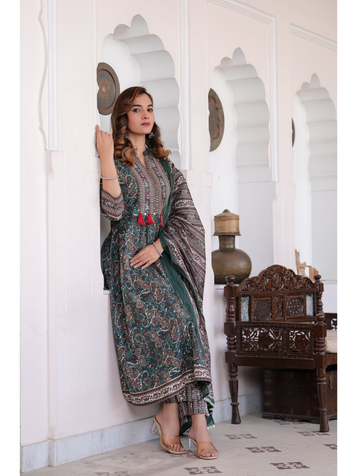 Rangvastra Cotton Green kurta Pant Duptta Set