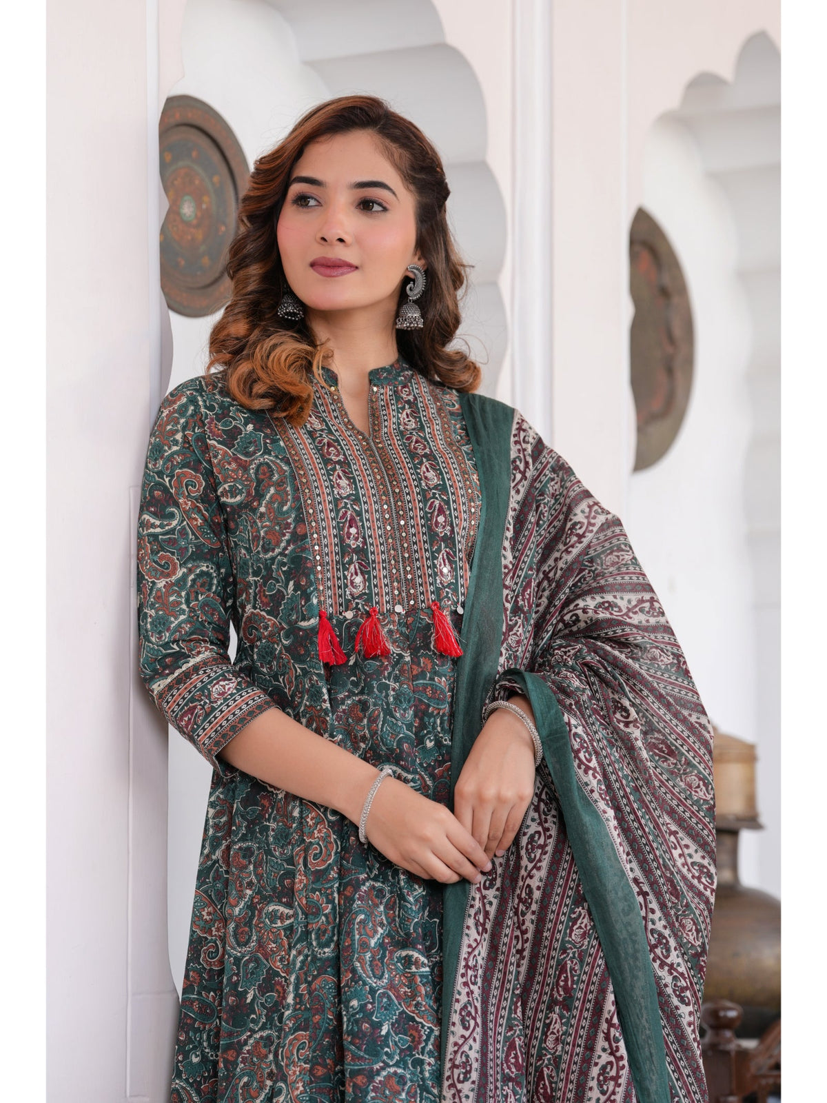 Rangvastra Cotton Green kurta Pant Duptta Set