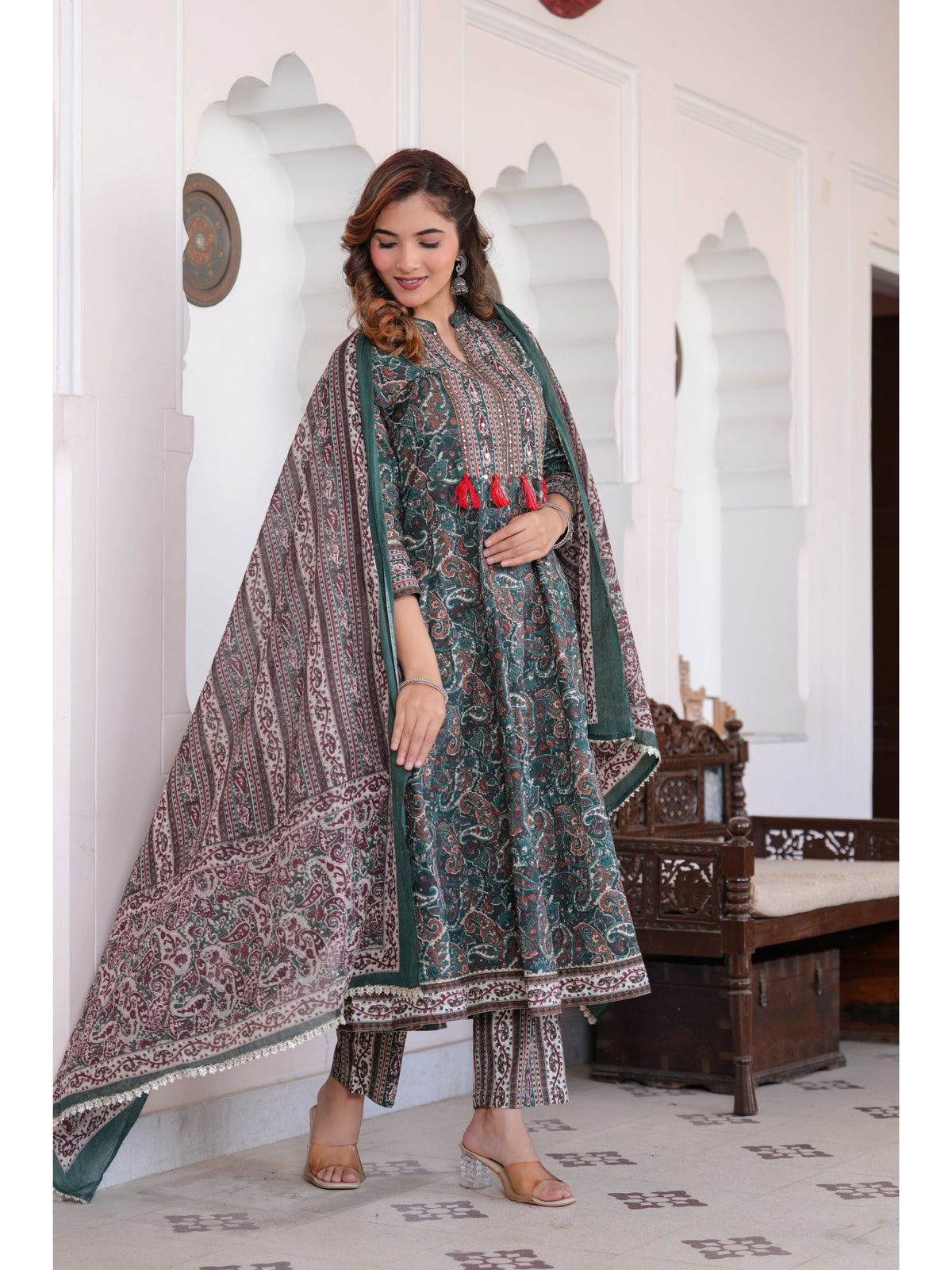 Rangvastra Cotton Green kurta Pant Duptta Set