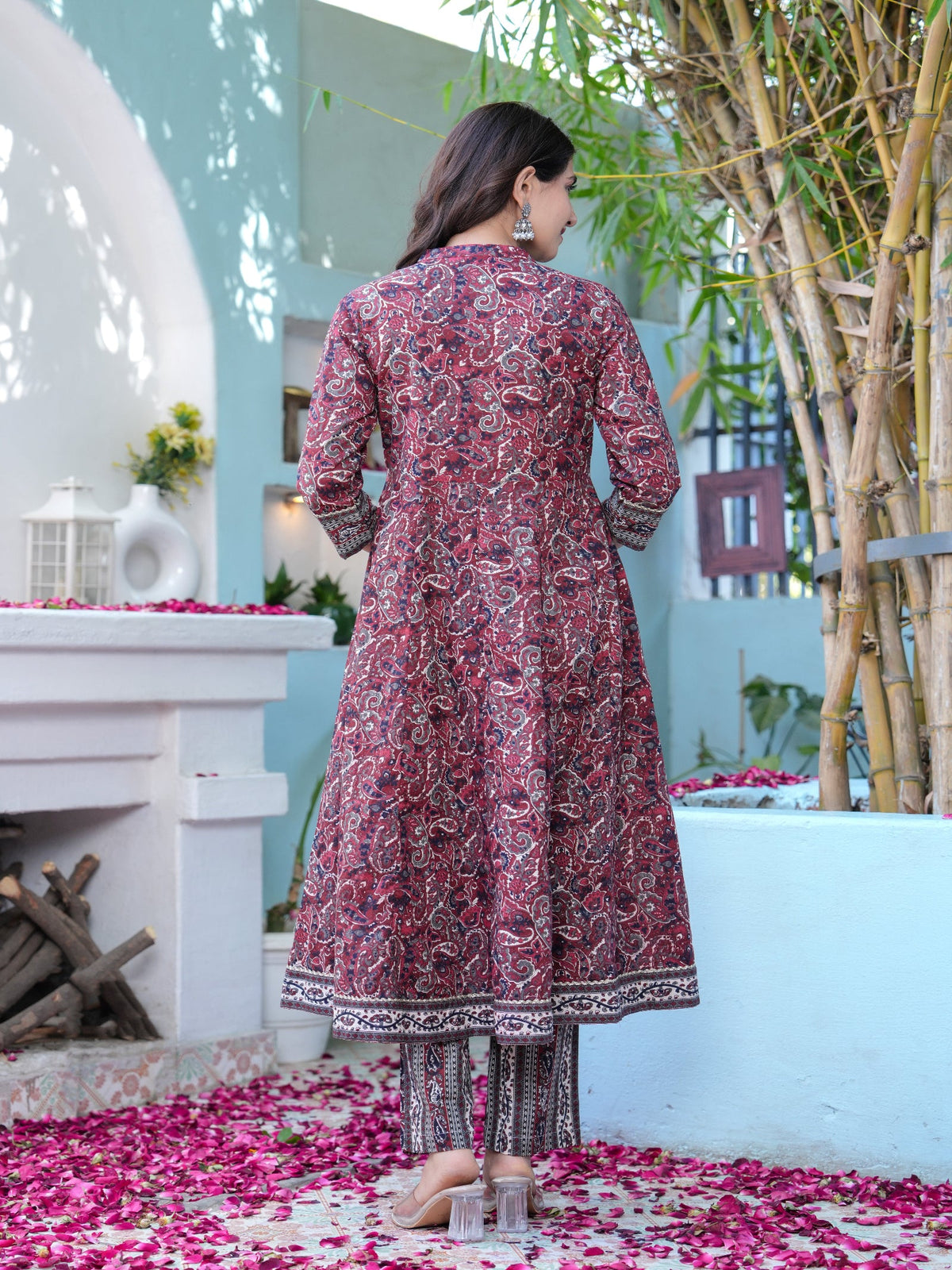 Rangvastra Maroon Cotton Emb. Printed Kurta Pant Dupatta Set