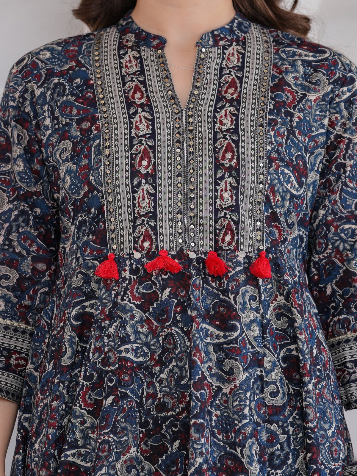 Rangvastra Blue Cotton Emb. Printed Kurta Pant Dupatta Set