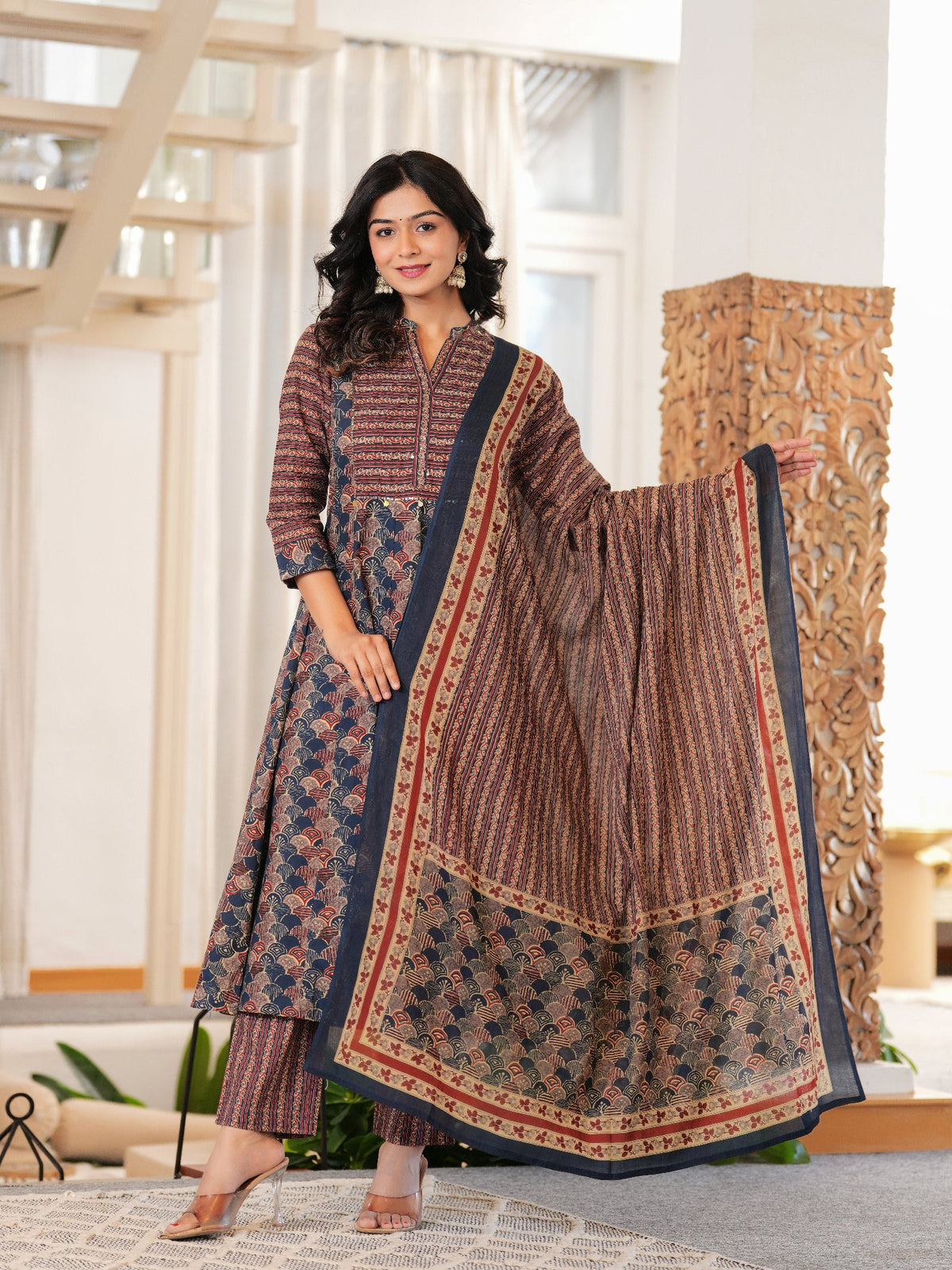 Rangvastra Cotton Printed Kurta Pant With Dupatta Set