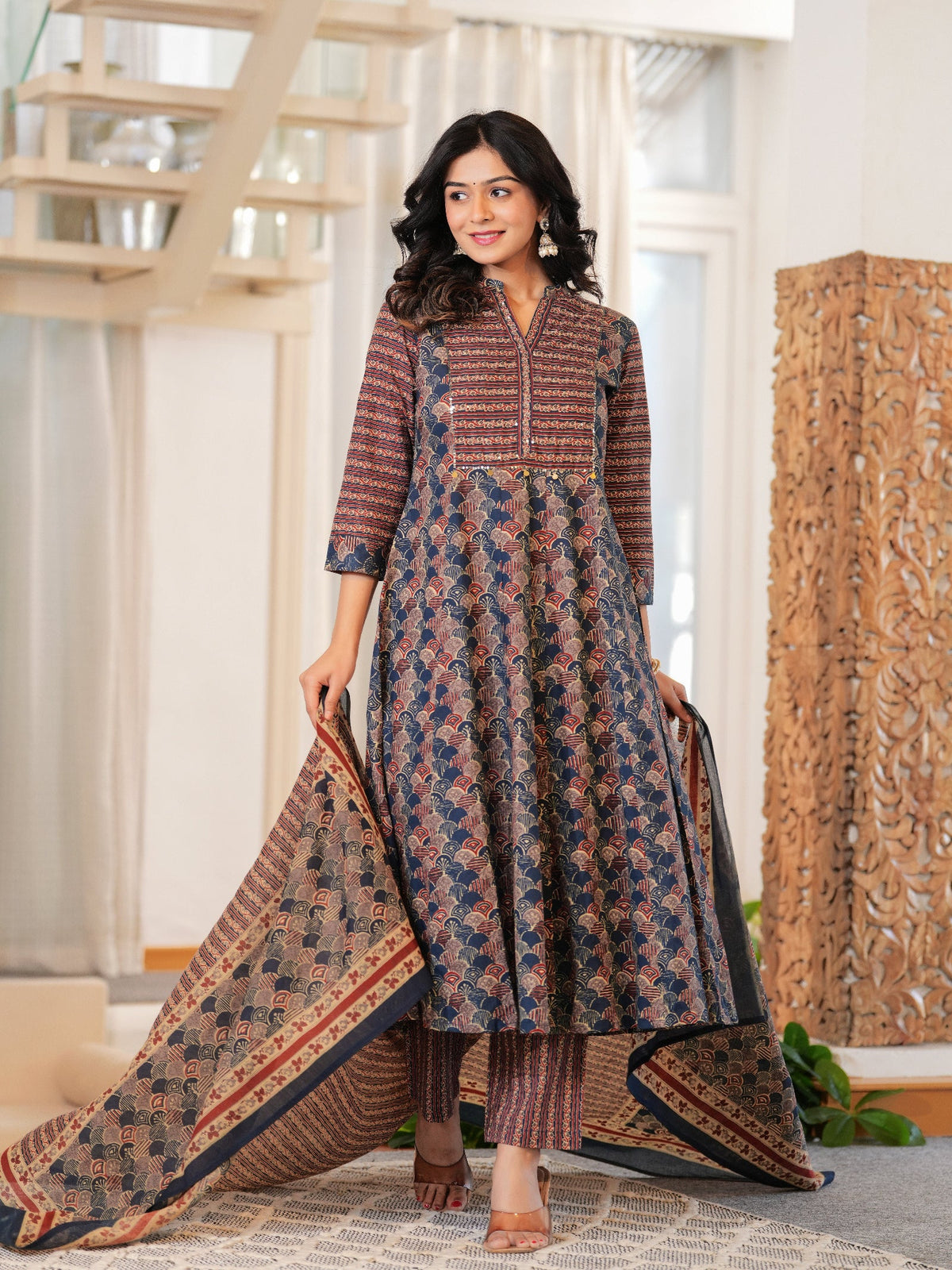 Rangvastra Cotton Printed Kurta Pant With Dupatta Set