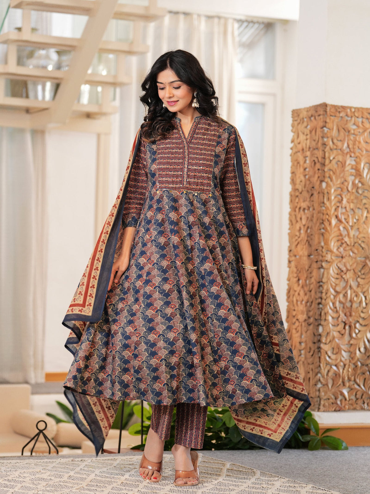 Rangvastra Cotton Printed Kurta Pant With Dupatta Set