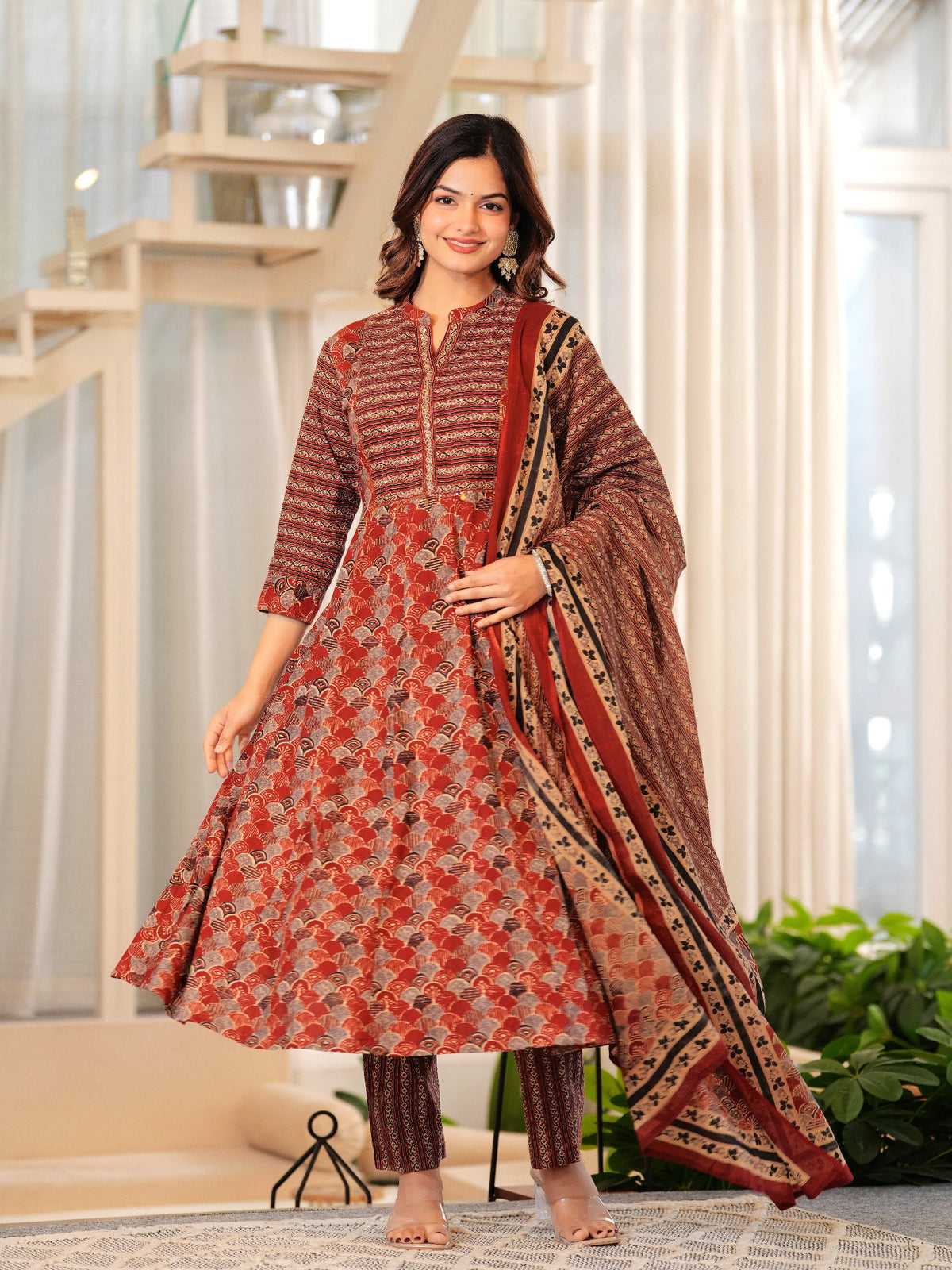 Rangvastra Cotton Floral Printed Kurta Pant With Dupatta Set