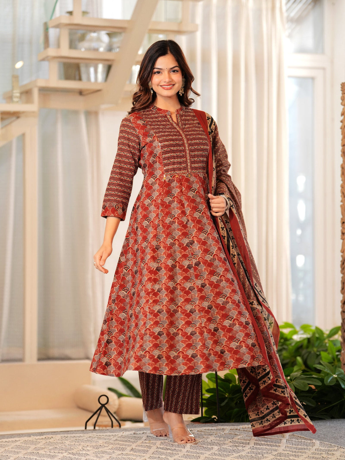Rangvastra Cotton Floral Printed Kurta Pant With Dupatta Set