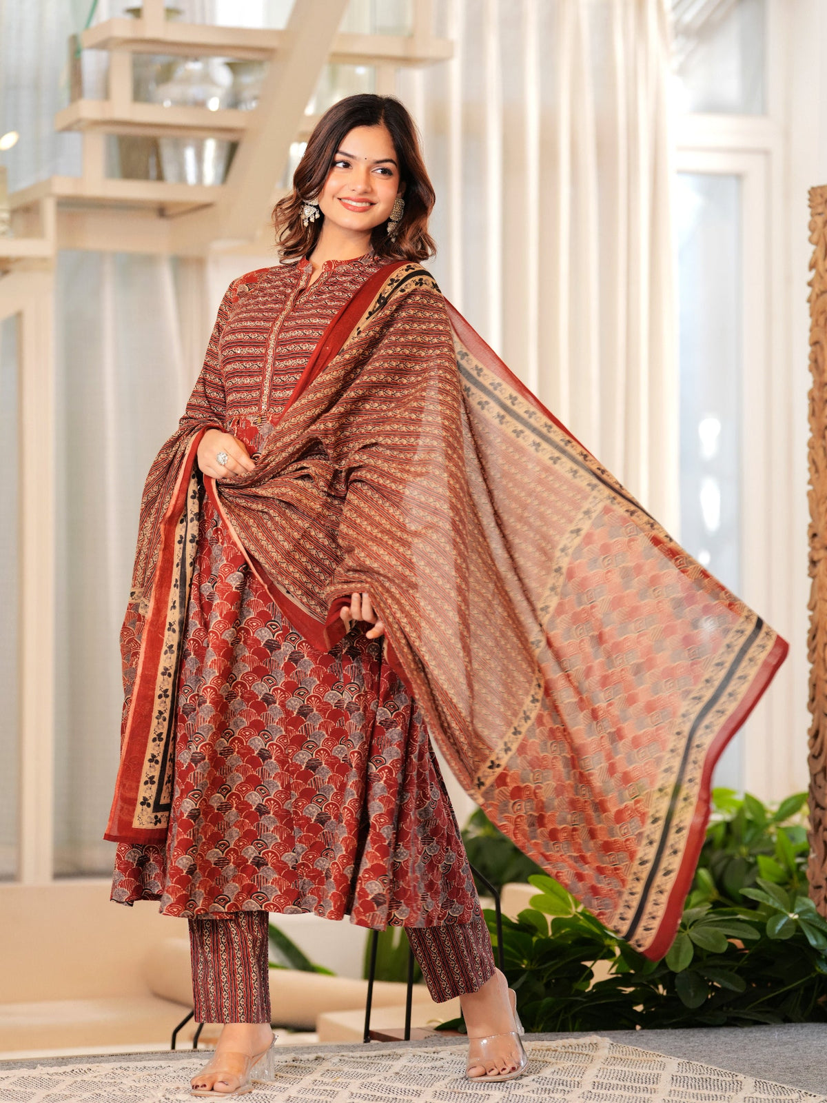 Rangvastra Cotton Floral Printed Kurta Pant With Dupatta Set