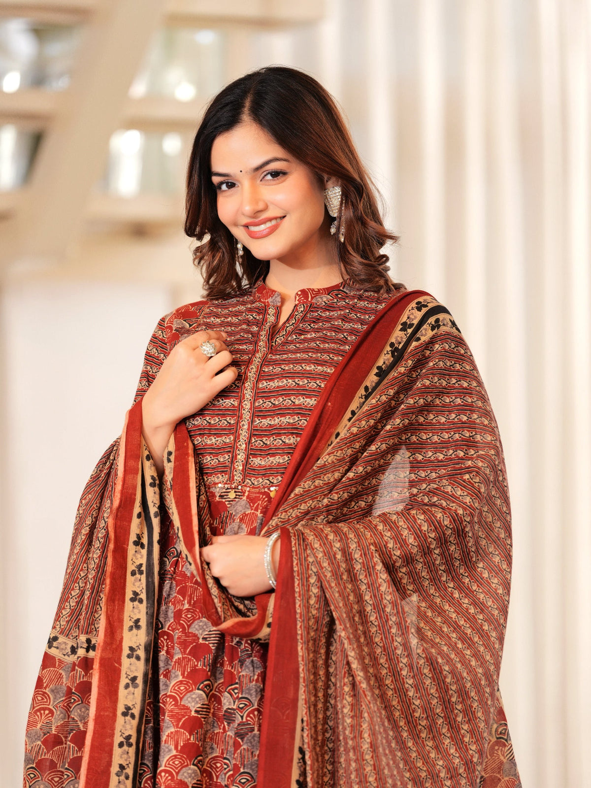 Rangvastra Cotton Floral Printed Kurta Pant With Dupatta Set