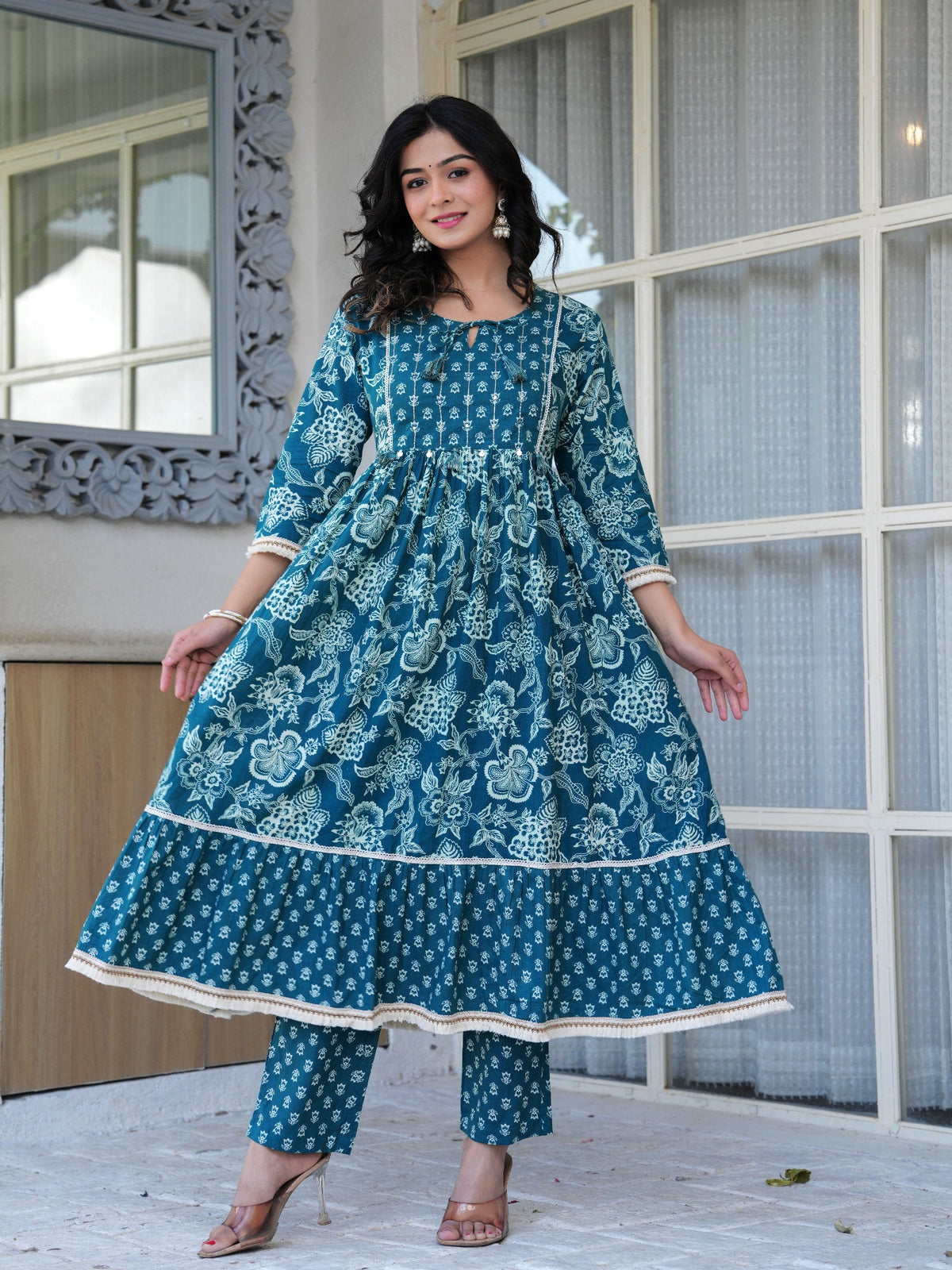 Rangvastra Cotton Printed Hand Work Kurta Pant With Dupatta Set