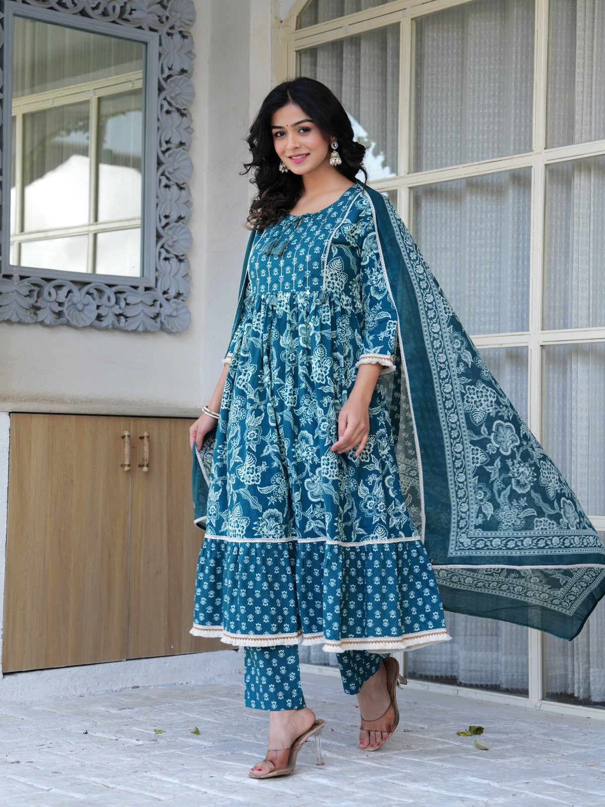 Rangvastra Cotton Printed Hand Work Kurta Pant With Dupatta Set