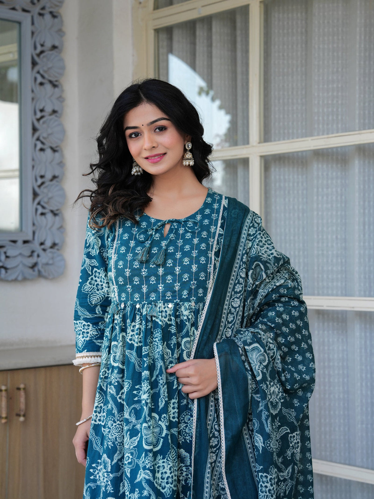 Rangvastra Cotton Printed Hand Work Kurta Pant With Dupatta Set