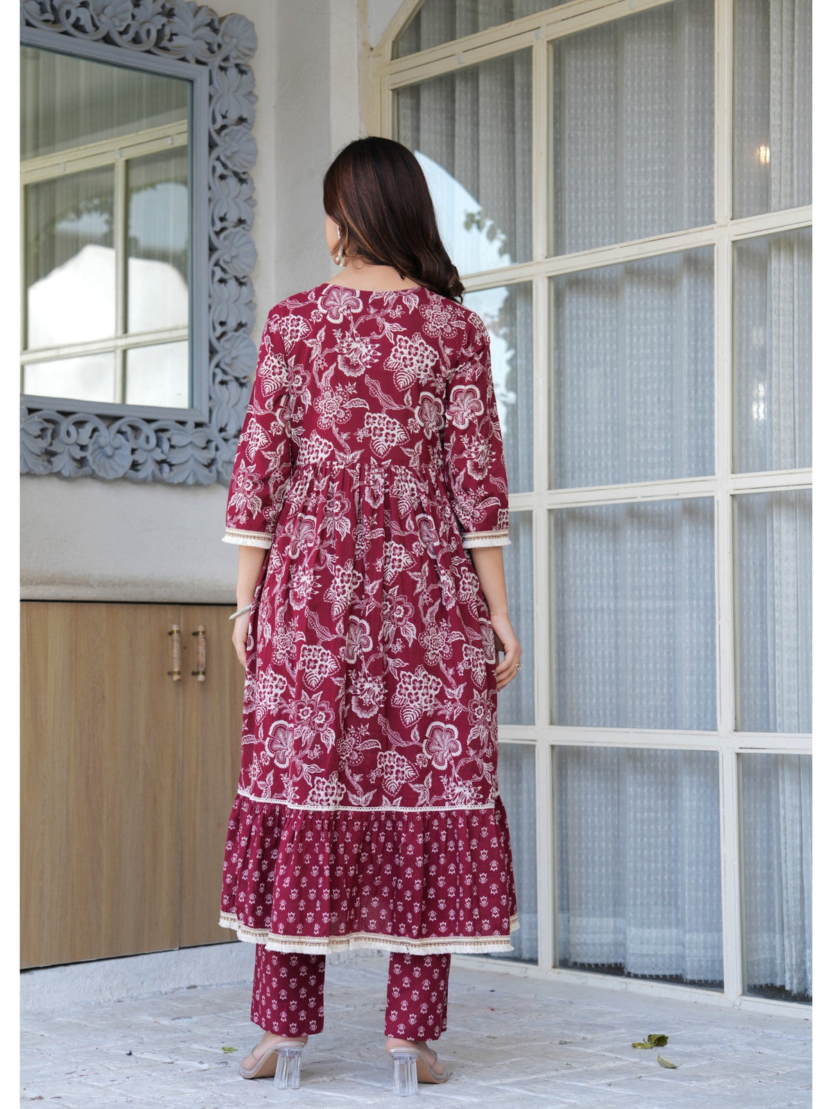 Rangvastra Cotton Maroon Kurta Pant Duptta Set