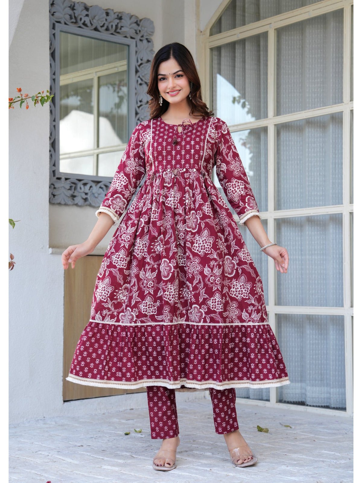 Rangvastra Cotton Maroon Kurta Pant Duptta Set