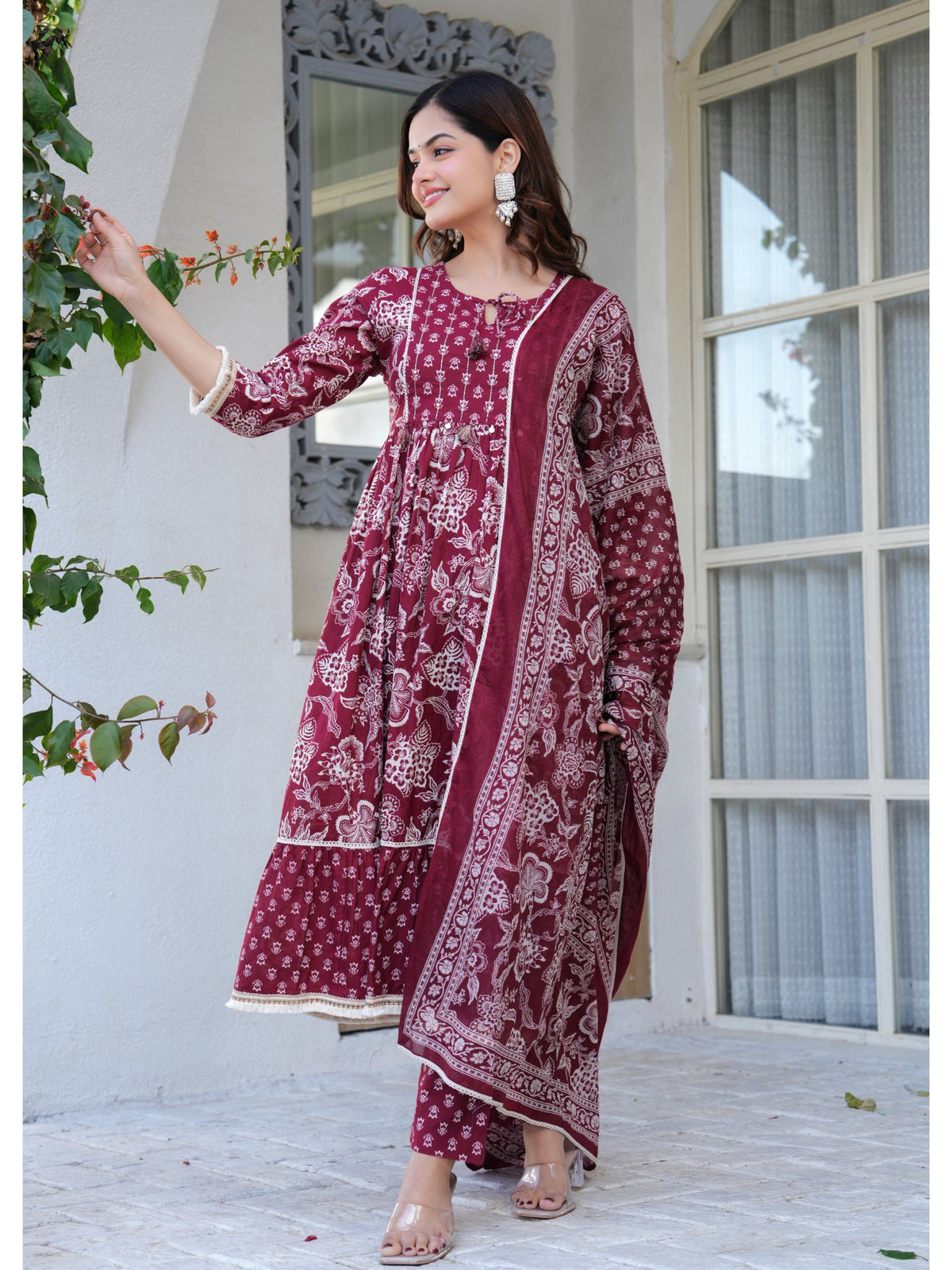 Rangvastra Cotton Maroon Kurta Pant Duptta Set