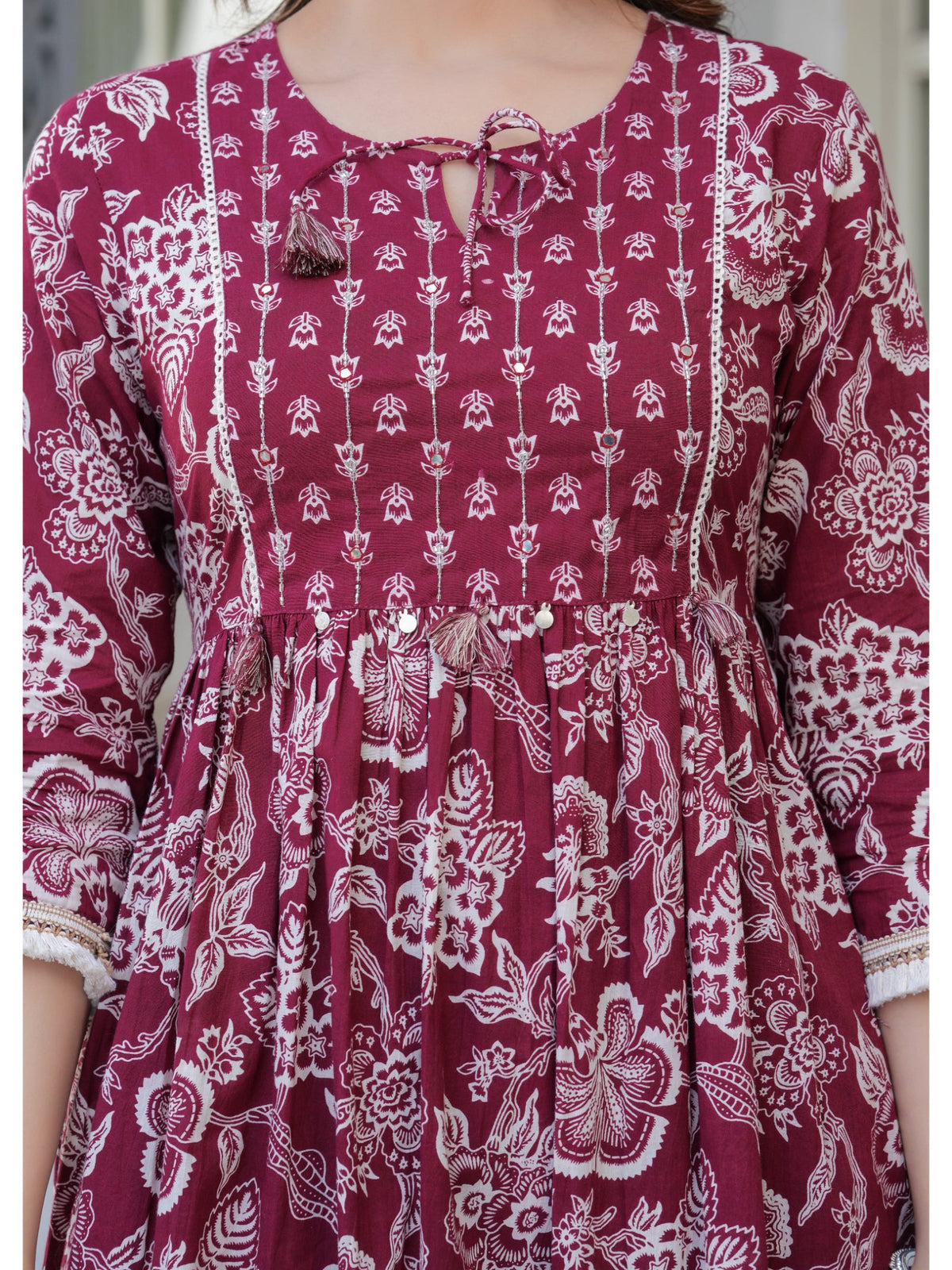 Rangvastra Cotton Maroon Kurta Pant Duptta Set