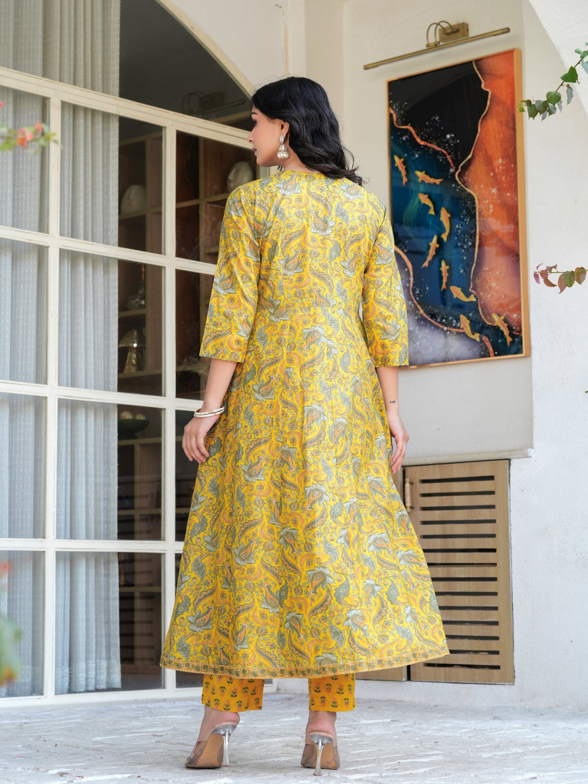 Rangvastra Mustard Cotton Printed Kurta Pant Dupatta Set