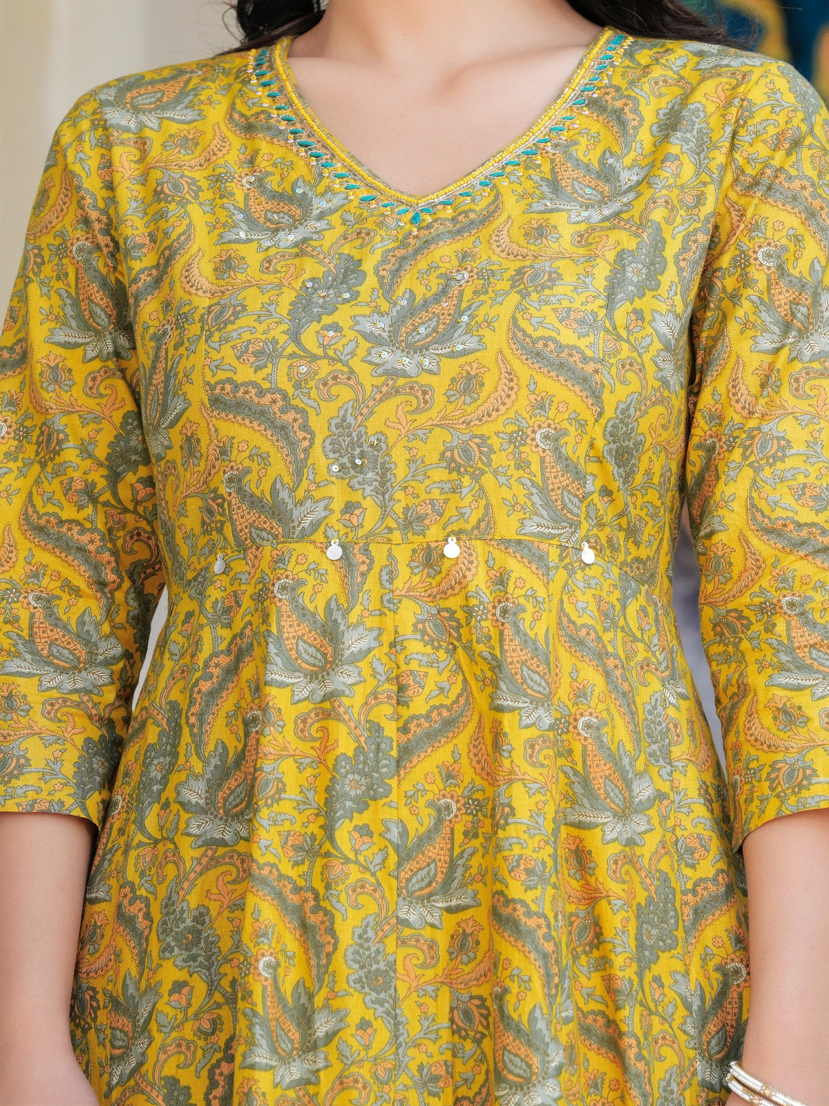 Rangvastra Mustard Cotton Printed Kurta Pant Dupatta Set