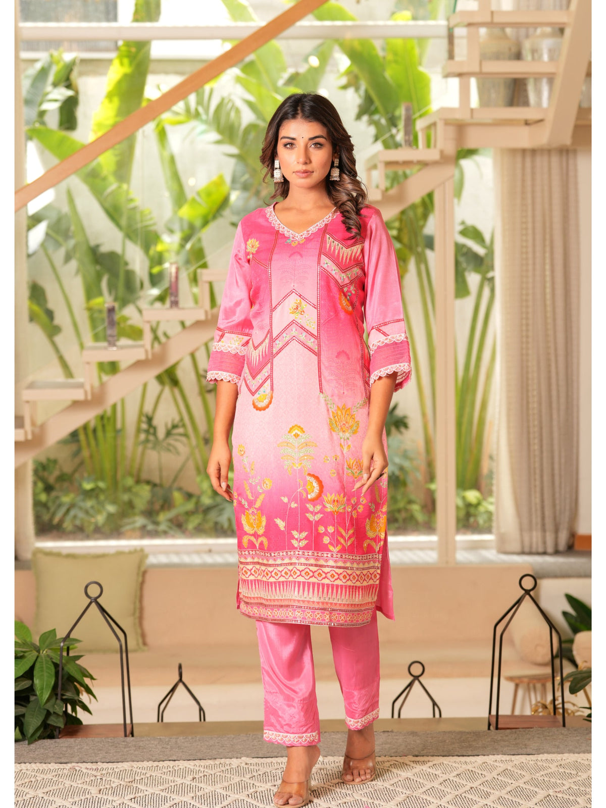 Rangvastra  Pink Maslin Printed Kurta Pant Duptta set