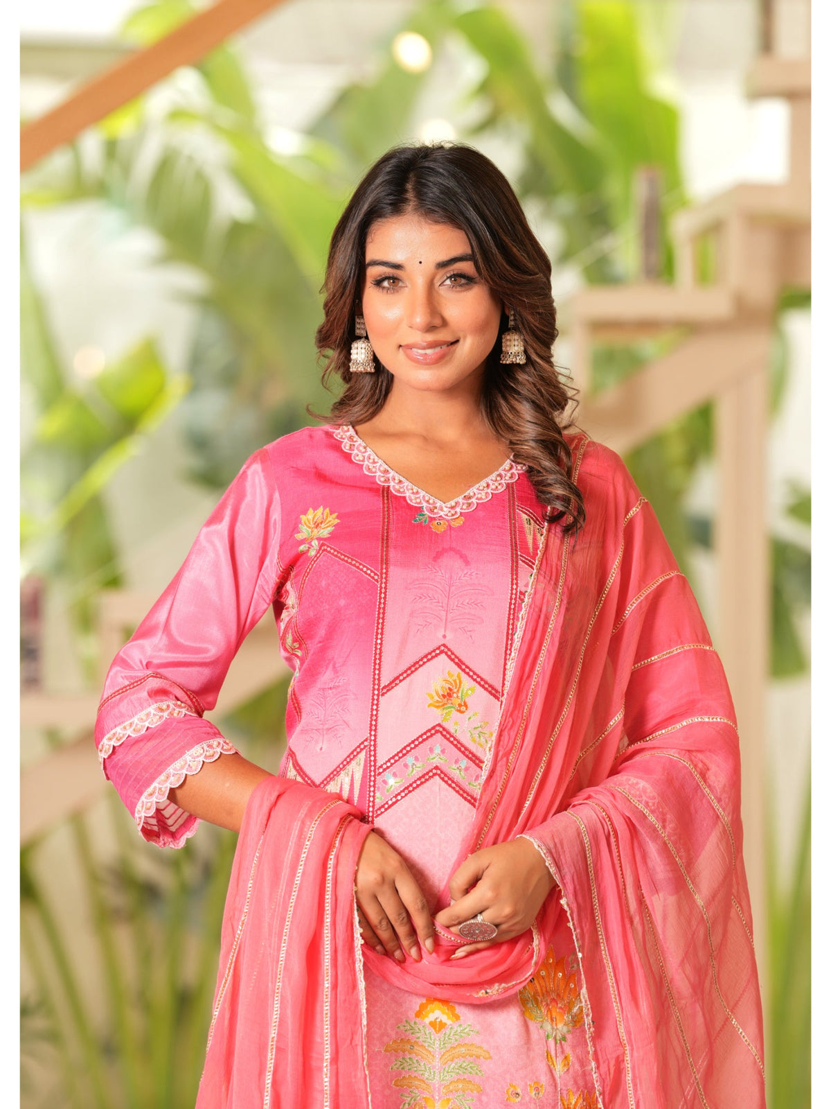 Rangvastra  Pink Maslin Printed Kurta Pant Duptta set