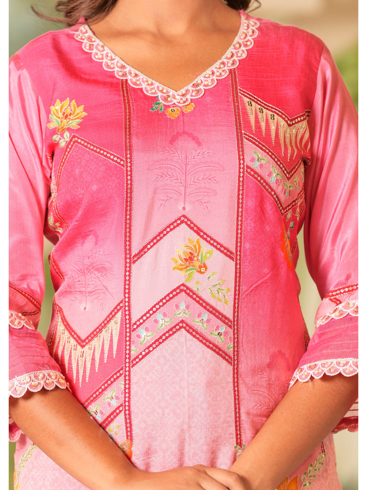 Rangvastra  Pink Maslin Printed Kurta Pant Duptta set
