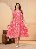 Maluka Women Pink Cotton Printed A-line Kurta Set