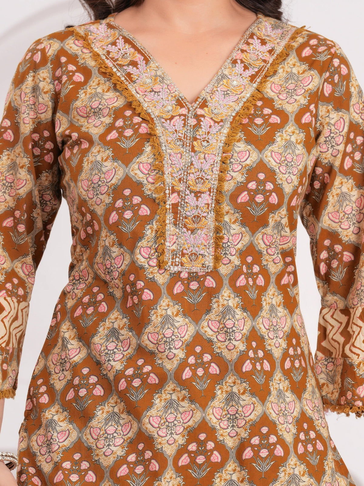 Rangvastra  Mustard Cotton Printed Kurta Pant Dupatta Set