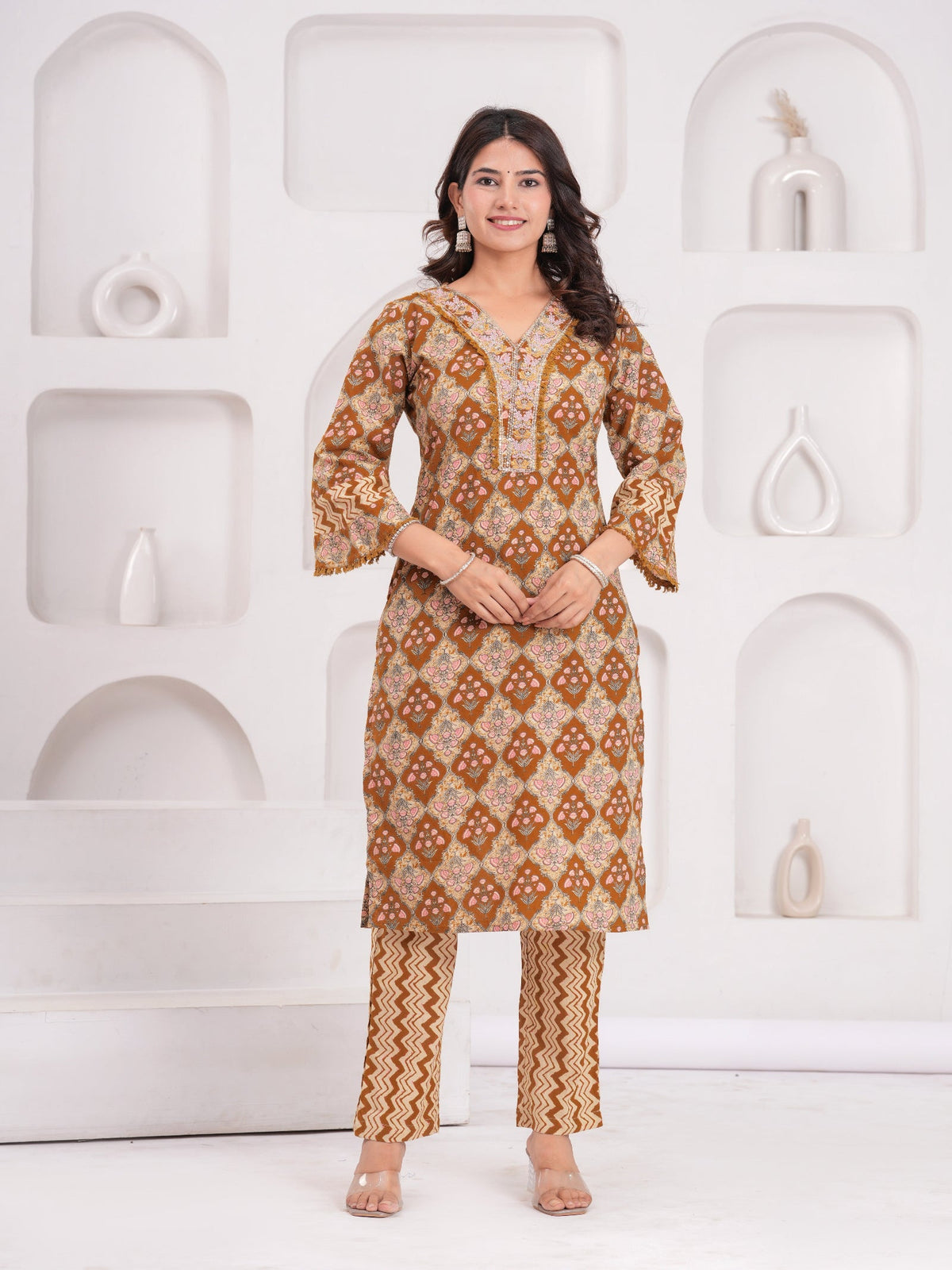Rangvastra  Mustard Cotton Printed Kurta Pant Dupatta Set