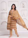 Rangvastra  Mustard Cotton Printed Kurta Pant Dupatta Set