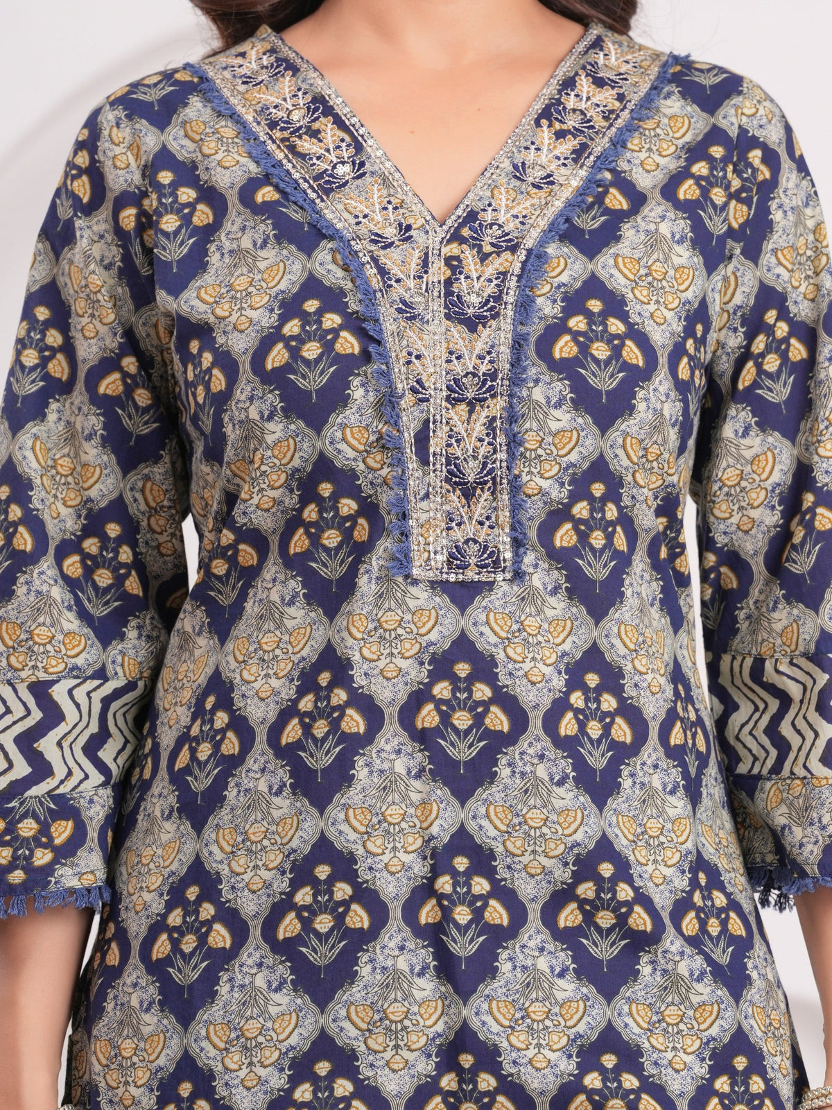 Rangvastra Navy Cotton Printed Kurta Pant Dupatta Set