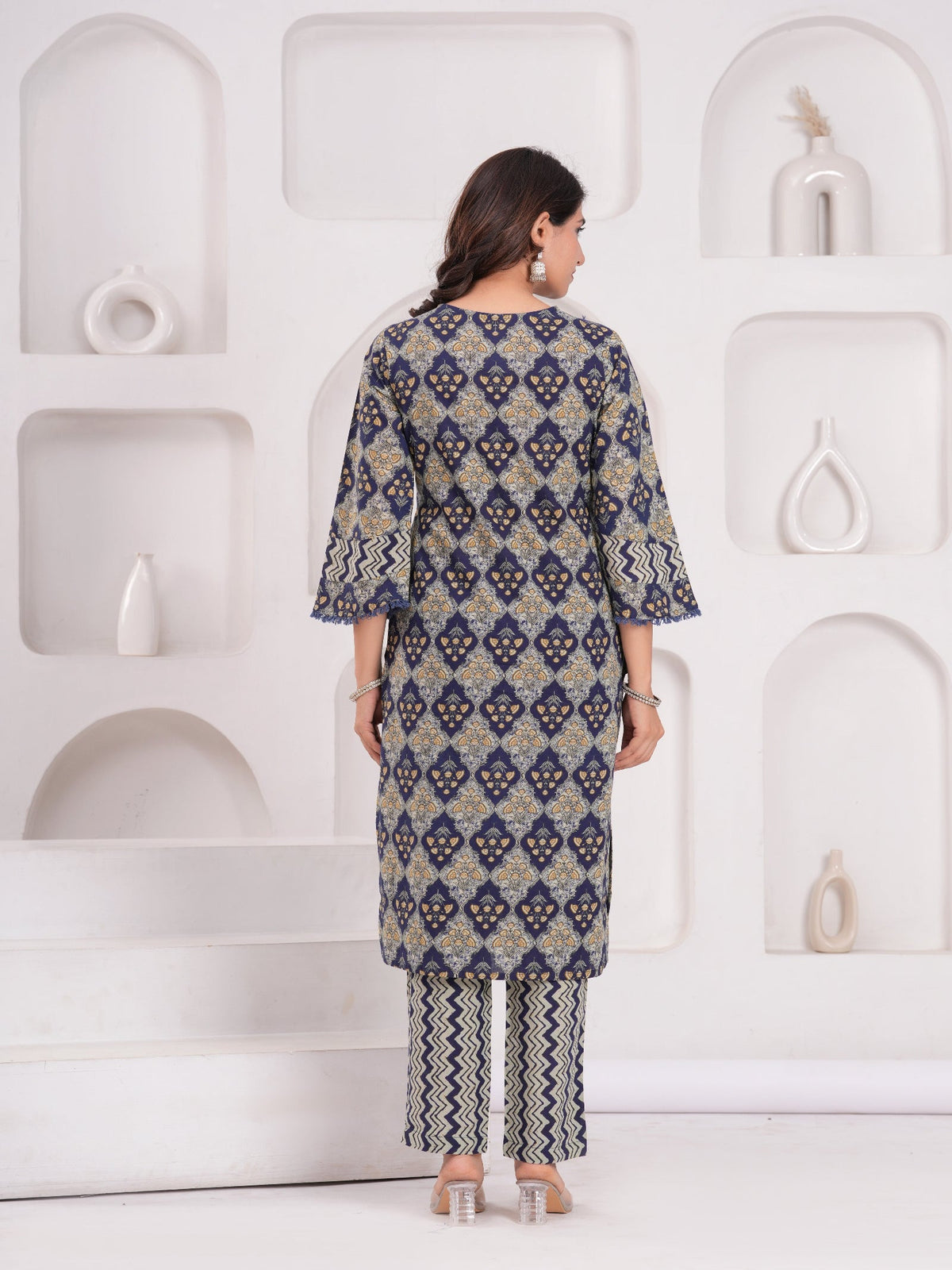 Rangvastra Navy Cotton Printed Kurta Pant Dupatta Set