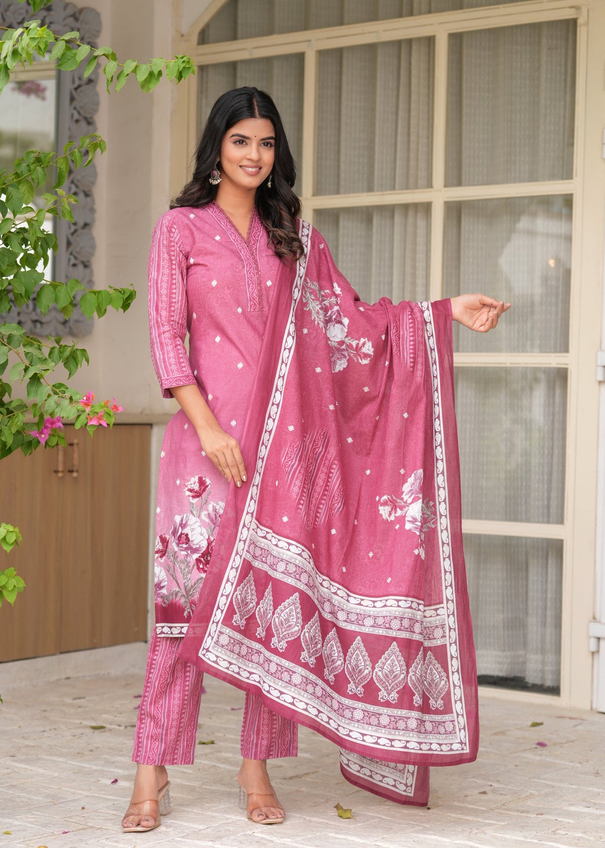 Rangvastra Floral Printed Kurta Pant Dupatta Set