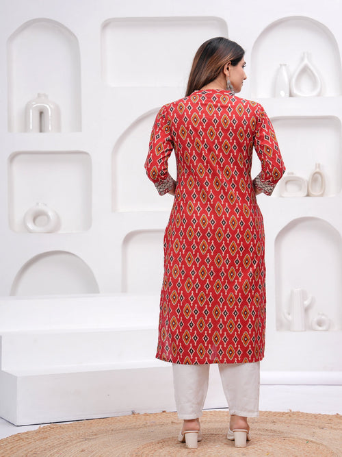 Rangvastra  Maroon Cotton Printed Kurta Set.