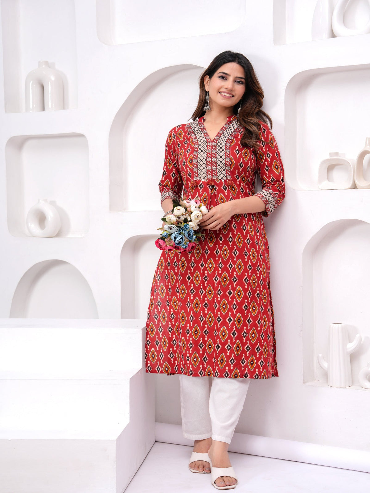 Rangvastra  Maroon Cotton Printed Kurta Set.