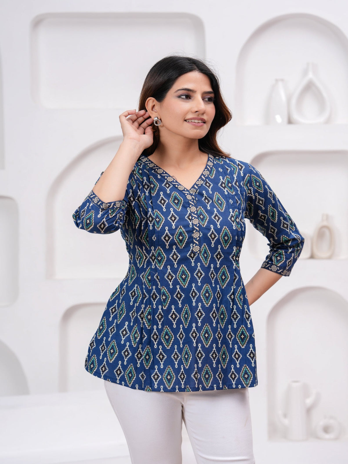 Rangvastra Blue Cotton Printed Top
