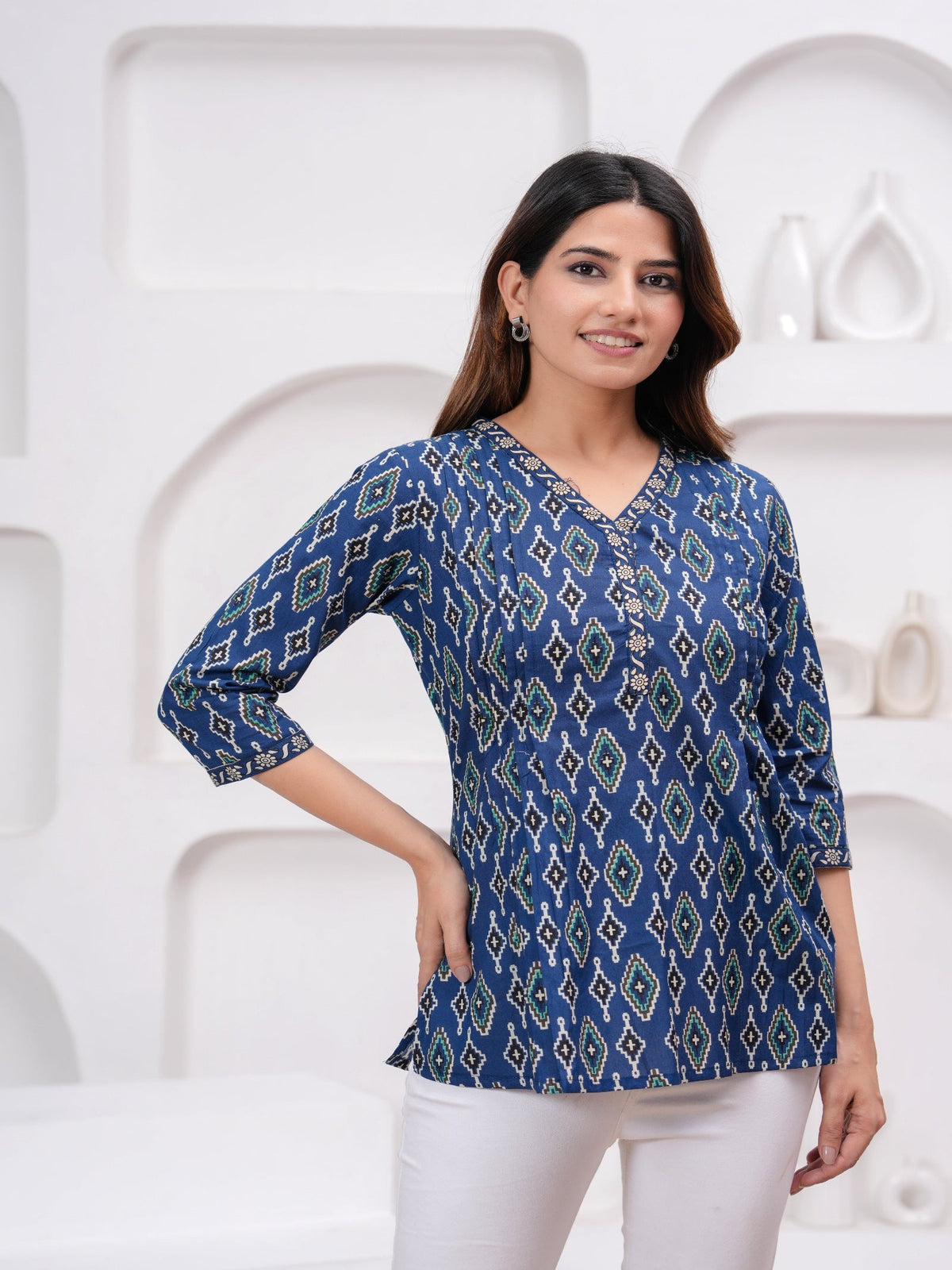 Rangvastra Blue Cotton Printed Top