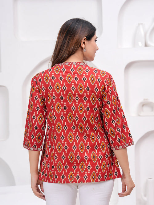 Rangvastra  Maroon Cotton Printed Top