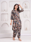 Maluka Women Black Rayon Printed Foil Kurta Pant Set
