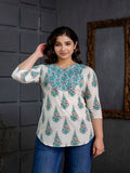 Rangvastra  White Cotton Printed Top