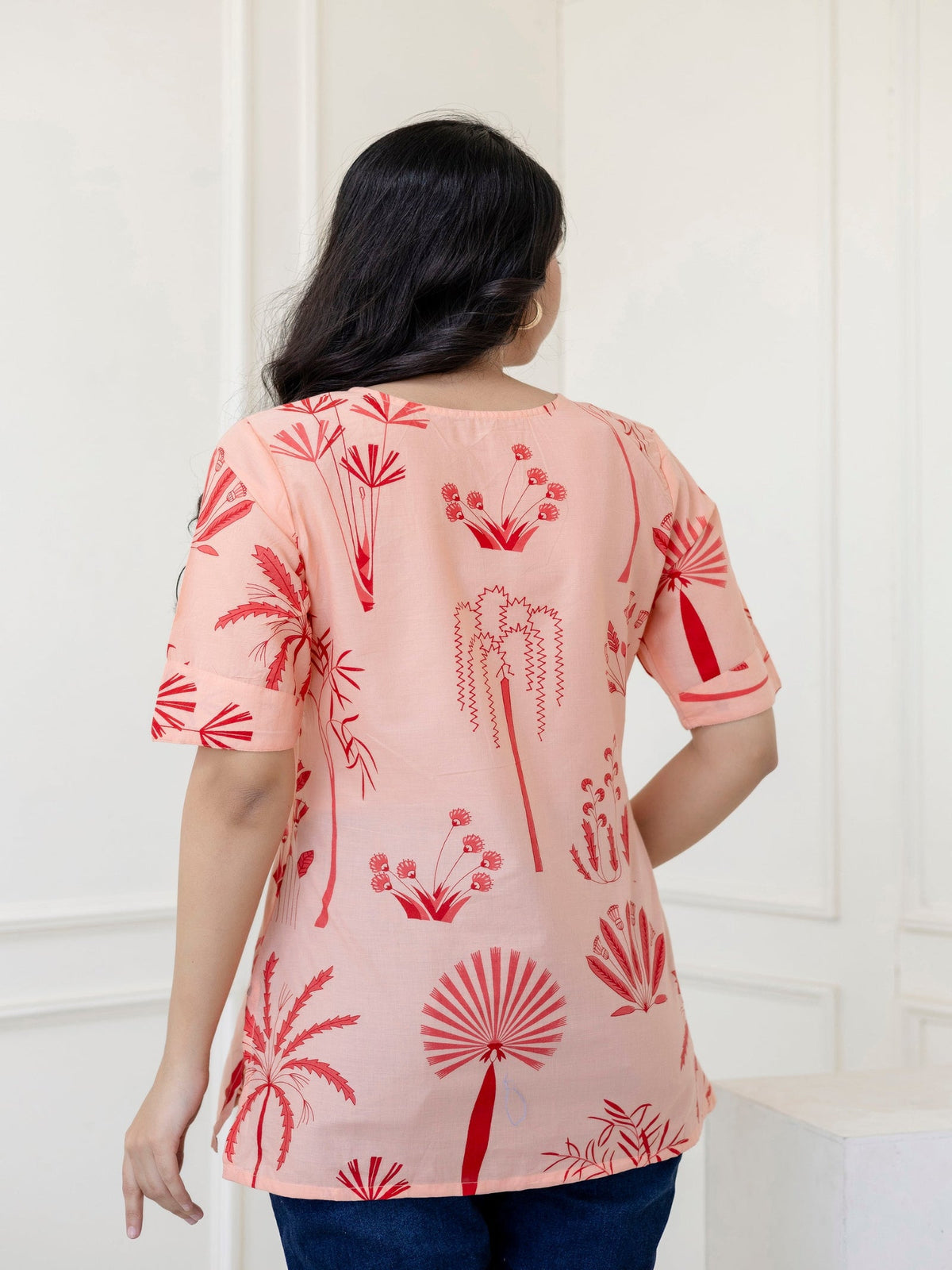 Rangvastra Peach Cotton Printed Top