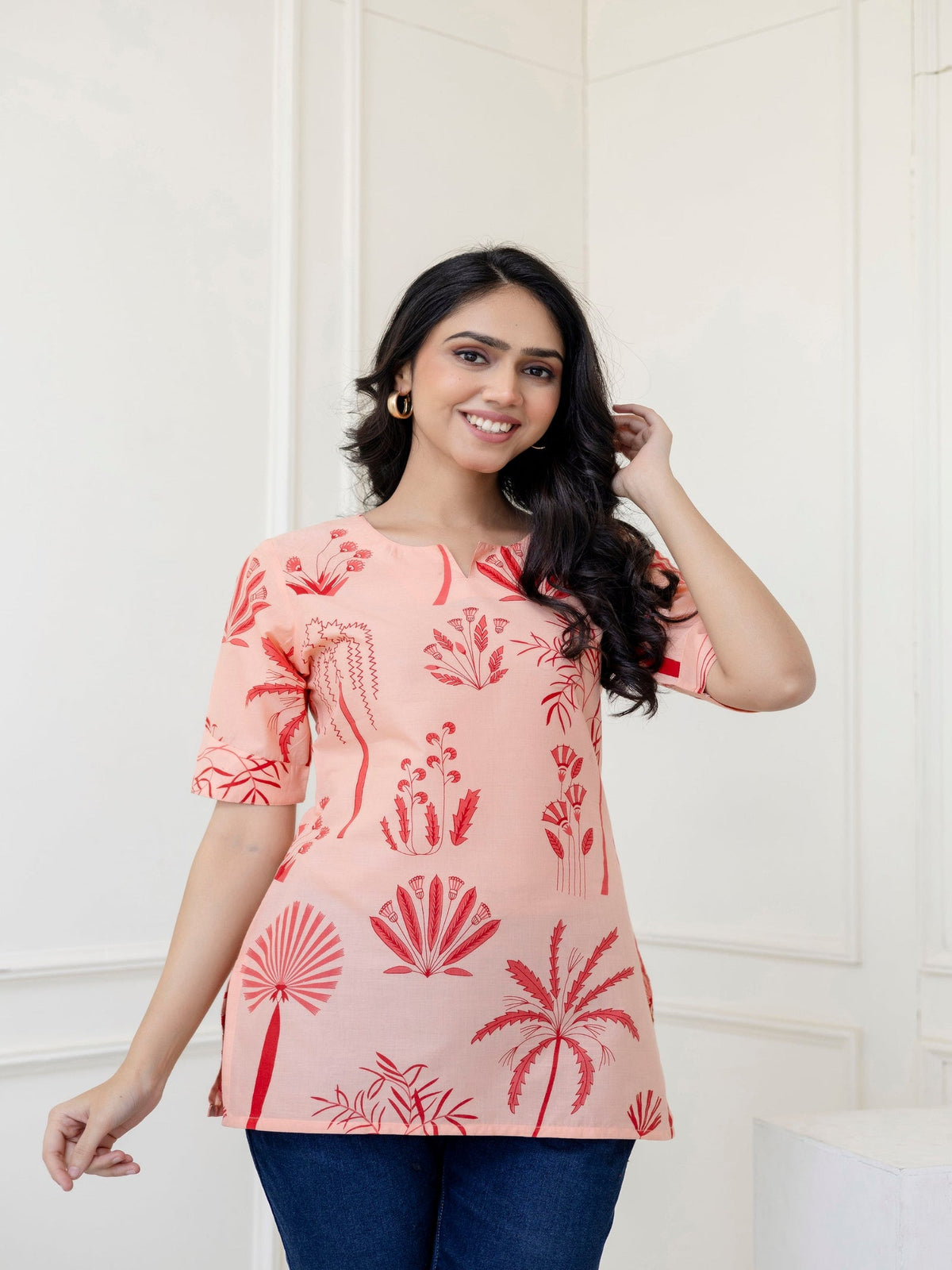 Rangvastra Peach Cotton Printed Top
