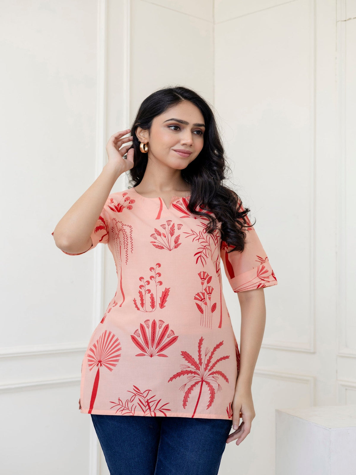 Rangvastra Peach Cotton Printed Top