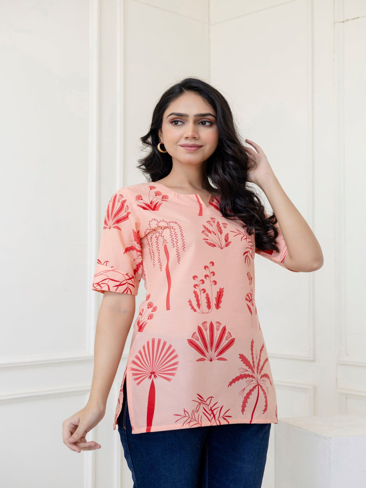 Rangvastra Peach Cotton Printed Top