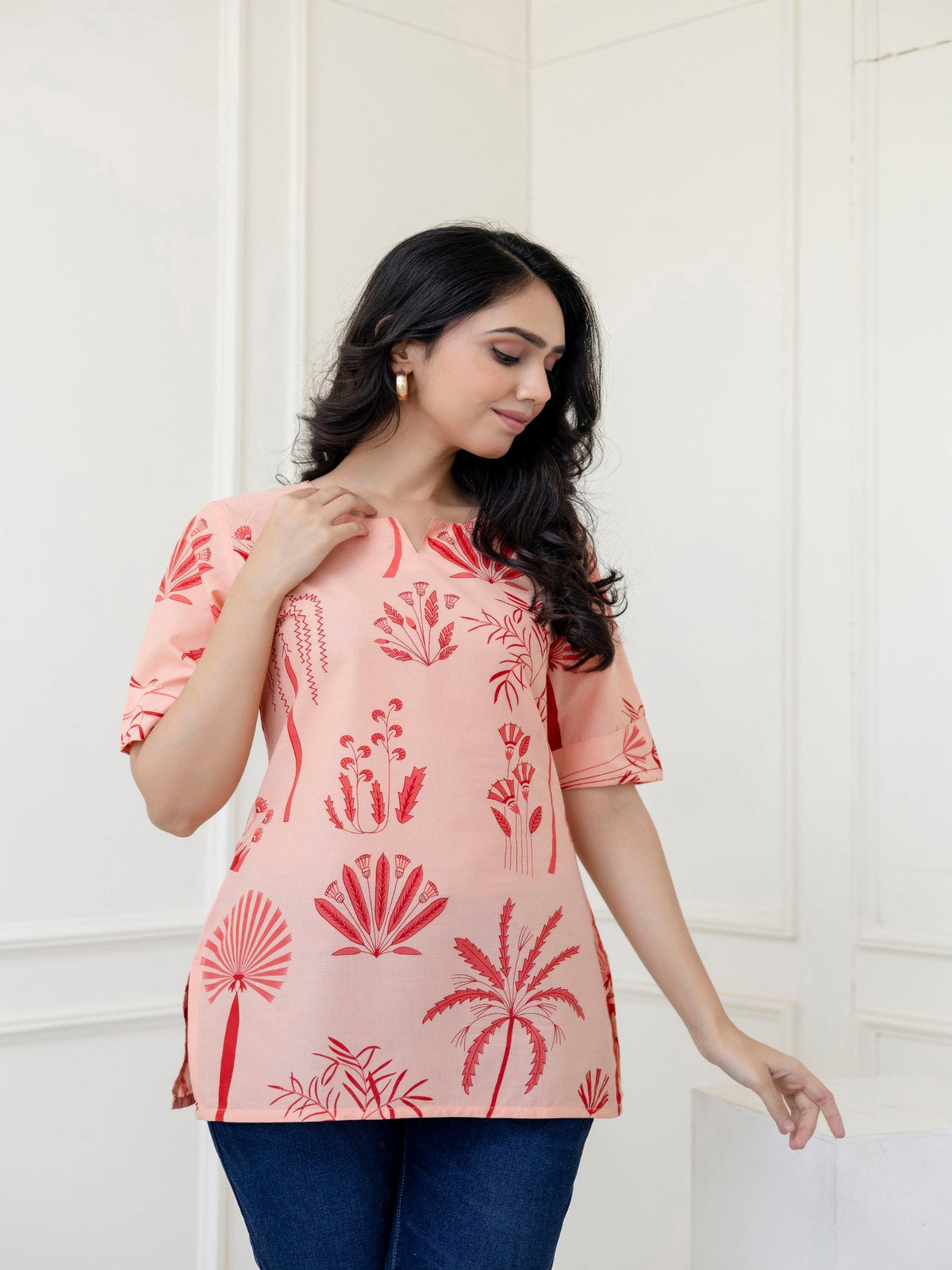Rangvastra Peach Cotton Printed Top