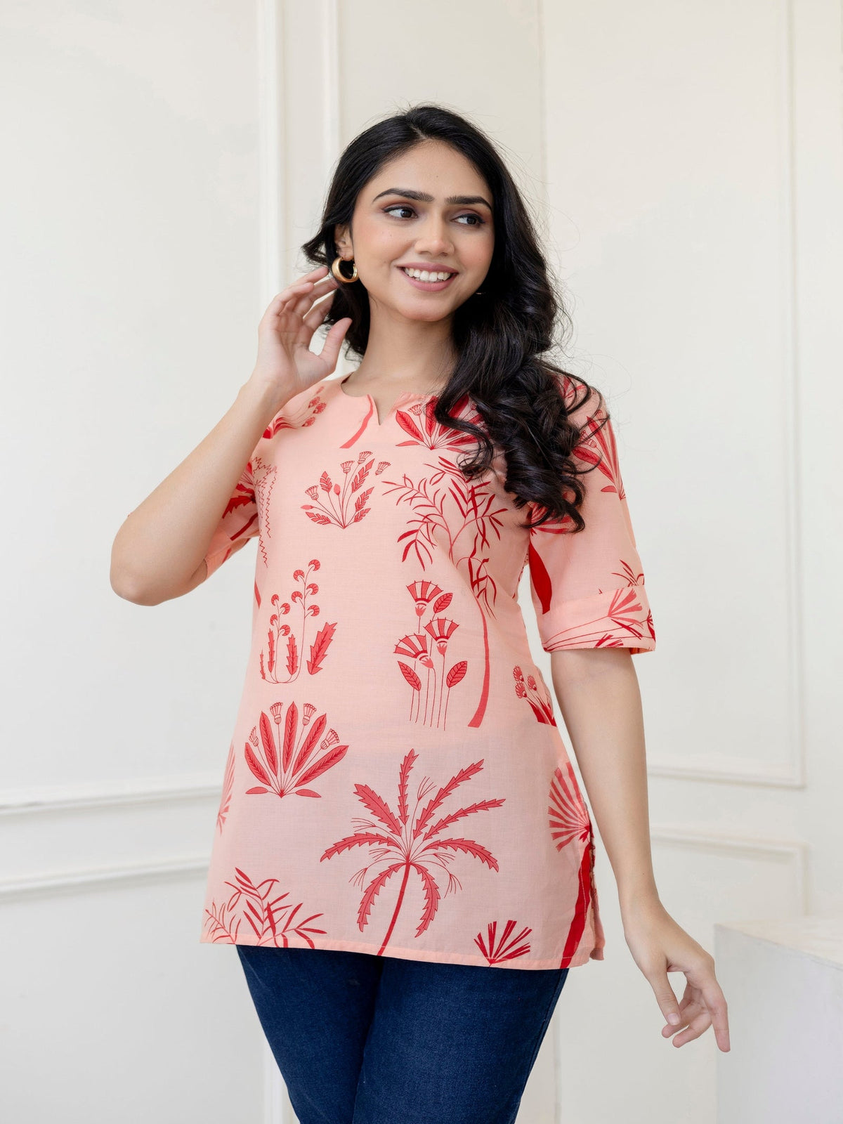 Rangvastra Peach Cotton Printed Top