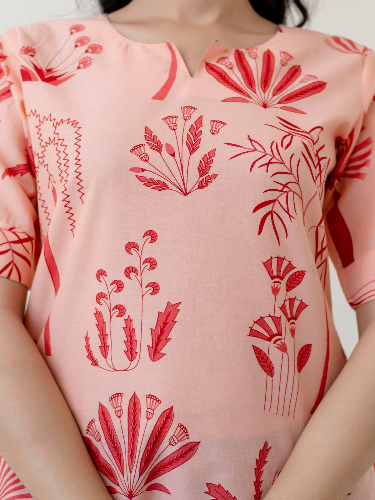 Rangvastra Peach Cotton Printed Top